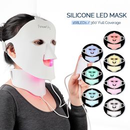 Face Massager 7 Colours Face Neck Silicone Mask LED Light Potherapy Skin Rejuvenation Anti-Wrinkle Brighten Anti Ageing Mask 230829