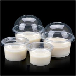Gift Wrap 100 Set Disposable Pudding Cup Plastic Sauce Cups Lid Jelly Bowl Dessert Yoghourt Small Mini Box Home Party 4/5/8/10Oz Drop De Dhnd1