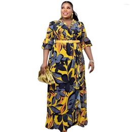 Plus Size Dresses WSFEC XL-5XL Elegant Evening Women Clothing Half Sleeve Flower Pattern Summer Casual Long Dress Wholesale