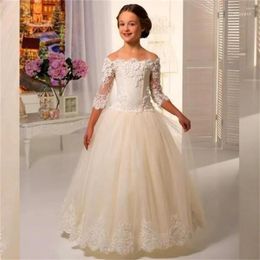 Girl Dresses Flower Lace For Weddings First Communion Princess Tulle Ball Family Dinners Gowns Birthday Wedding Formal Wear