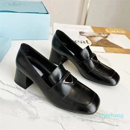 2023-Women's medium Chunky Heel Dress Shoes dermis Slip-on Moccasins loafer Evening shoes Luxury designer high shoes factory footwear