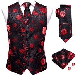 Mens Vests HiTie Silk Vest Tie Hanky Cufflinks Set Jacquard Floral Paisley Waistcoat Sleeveless Jacket Necktie for Male Wedding Work 230829