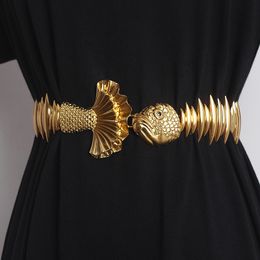 Belts Designer Belts For Women High Quality Luxury Brand Female Elastic Gold Belt Ladies Waist Fish Metal Dress Waistband 230829