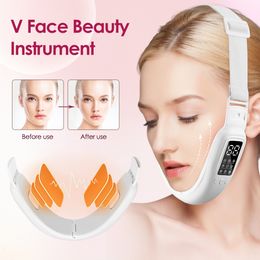 Face Massager Face Lift Machine V-Line Lifting Belt Slimming Double Chin Remover Vibration Massager LED Display Women Beauty Device 230829