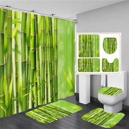 Shower Curtains Green Plant Bamboo Scenery Bathroom Curtain Shower Curtains Set Bath Mat Anti-slip Rugs Cover Carpet Accessories Home R230831