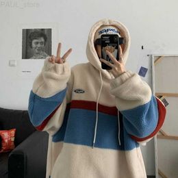 Men's Hoodies Sweatshirts Japan Korea Style Fashion Fleece Hoodies Men Patchwork Stripe Hooded Sweatshirts Male Loose Coats Student Casual Tops Pullover LF230731