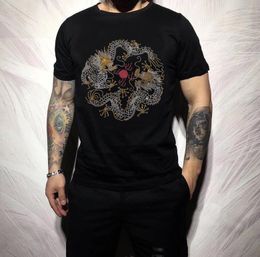 Men's T Shirts 2023 Summer High Quality Men Shirt Top Tee Heavy Industry Designer Rhinestone T-shirts Casual Streetwear Tops Size S-5XL