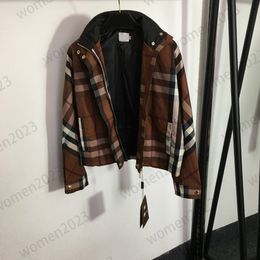2023 BBr NEW autumn jackets brand designer Contrasting plaid collar jackets long-sleeved zipper jacket high end cool women Motorcycle jackets brown Colour size S M L