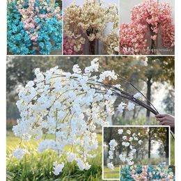 Decorative Flowers Wreaths 50Pcs Artificial Cherry Blossom Branch Flower Wall Hanging Sakura 138Cm For Wedding Centrepieces Drop D Ot3Tj