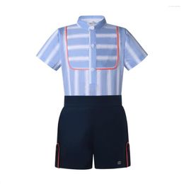 Clothing Sets 2023 Summer Cute Blue Stripe Set Outfits For Kids Children Baby Infant Boys Shirt Shorts Age 69121824 Month