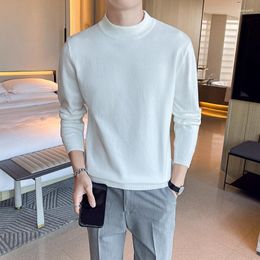 Men's T Shirts Half Turtleneck White Sweater Solid Color Pullover Round Neck Clothing Bottoming Shirt Top