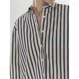 Women's Blouses Shirt With Lapel Collar Long Sleeved Silhouette Cotton Loose Front Short Back Classic Striped Women Top