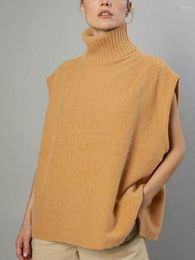 Women's Sweaters 2023 Autumn Winter Solid Women Elegant Casual Fashion Pullover Turtleneck Knitted Sleeveless Loose Tops