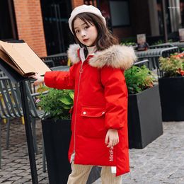 Down Coat Winter Warm Jacket For Girls Long Sleeve Fur Hooded Parka Kids Snowsuit -30 Degrees Coats Outwear Clothing
