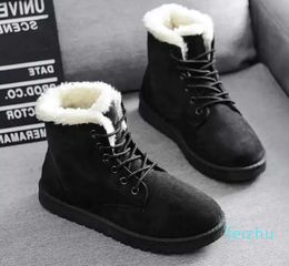 Boots Snow Boots Leather Lacing Ankle Boots Warm Artificial Fur Women's Winter Shoes