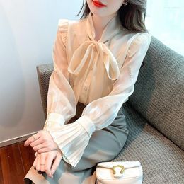 Women's Blouses Fashion Woman Blouse 2023 Womens Clothing Korea Stylish Shirts And Long Sleeve Top Shirt Luxury Chiffon