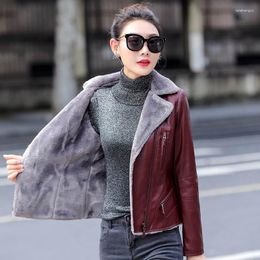Women's Leather Plus Size 5XL Slim Short Faux Jacket Women Autumn Winter Velvet Streetwear Biker Warm Black Coat C5766
