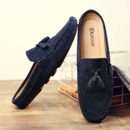 Dress Shoes New Half Slipper Men Loafers Luxury Suede Leather Shoes Men Slippers Italian Fashion Lazy Boat Shoes Men Slip on Muller Shoes L0830