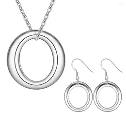 Necklace Earrings Set Fine Original 925 Stamped Silver Beautiful Circle Necklaces For Women Fashion Party Wedding Gifts