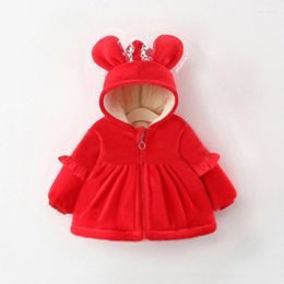 Down Coat Winter Baby Girl Parkas Lace Ears Plus Velvet Thick Clip Cotton Kids Jacket Cartoon Clothing Toddler Outwear