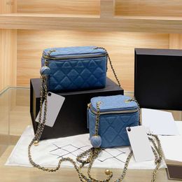 2022Ss Womens Denim Box Vanity Designer Bags Blue Ball Adjustable Shoulder Strap Card Holder Mini/Small Cosmetic Gold Hardware Crossbody Purse Handbags 18CM/12CM