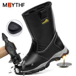 Boots High Quality Safety Leather Shoes Mid calf Anti smash Anti puncture Work Steel Toe Capwinter WaterProof 230830