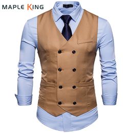 Mens Vests Brand Dress For Men Casual Slim Fit Suit Vest Double breasted Waistcoat Gilet Homme Formal Business Jacket XXL 230829