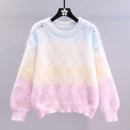 Women's Sweaters 2023 Elegant Knitted Cropped Pullover Female Korean Spring Autumn Chic Soft Loose Casual Versatile Round Collar Sweater Q70