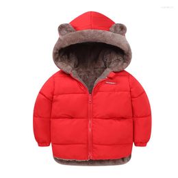 Down Coat Winter Baby Boy Girl Cotton Jacket Cute Ear Hooded Double-sided Wear Plus Velvet Warm
