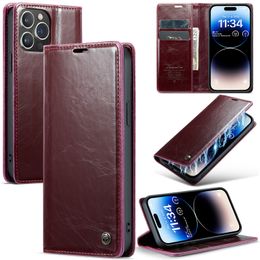 Glossy PU leather flip cover for iPhone 15 ProMax wallet holder vintage premium CaseMe phone case