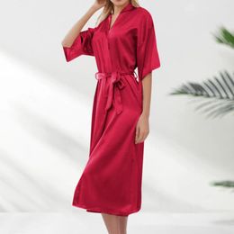 Women's Sleepwear Long Fashion Bathrobe Pajamas For Women Kimono Satin Robe Sexy Lingerie Classic Nightgown With Belt Loungewear