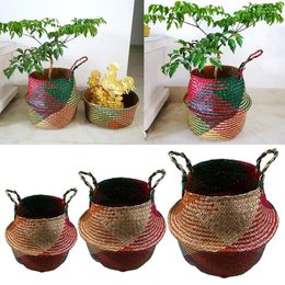 Storage Baskets S/M/L Seagrass Woven Basket Garden Flowerpot Planter Laundry Organizer Toys Holder Handmade Straw Folding Flower