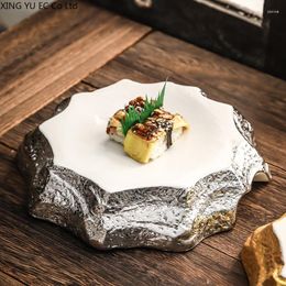 Plates Japanese-style Stone Pattern Special-shaped Ceramic Plate Main Course 8.57 Inch Dinner Thick-sided Retro Tableware