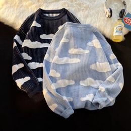 Men's Sweaters Sweater Knitwear Unisex Harajuku Cloud Print O-neck knitted Sweater Tops Men Women Vintage Loose Sweaters Korean Y2K Clothing 230830