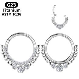 Piercing Septum Titanium Cartilage Tragus G23 Nose Ring Sexy Industrial Zircon Earrings Clicker Hinge Body Jewellery