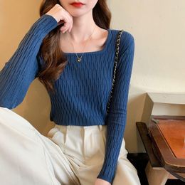 Women's Sweaters Slash Neck Sweater For Style Versatile Stylish Winter Lining Slim Fitting Low Collar Long Sleeved Base Knit Shirt