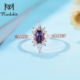 Wedding Rings Kuololit Natural Alexandrite Gemstone Ring for Women Real 925 Sterling Silver Lab Grown Oval 230830