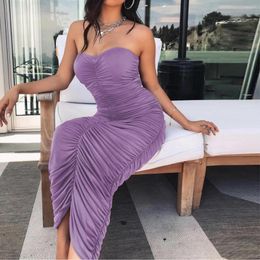 Casual Dresses BKLD Women Sexy Off The Shoulder Strapless Backless Dress 2023 Summer Fashion Neon Green Ruched Long Bodycon Party