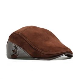 Berets Golf European Style Genuine Leather Caps Beret Man Casual Sheepskin Suede BlackBrown Fitted Duckbill Hats Male Boina 230829