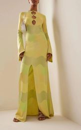 Casual Dresses 2023 Holiday Style Gradient Tie Dye Printing Cutout Chest Women Long Sleeve Sexy Maxi Dress