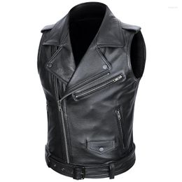 Men's Vests Classical Motorcycle Cowhide Vest Oblique Zipper Genuine Leather Sleeveless Jackets Slim Motorcade