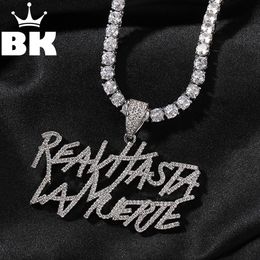 Pendant Necklaces Signature Real Hasta La Muerte Pendant Necklace Two Row Letters Hip Hop Iced Out 5A CZ Capital Initial Anuel AA's Iconic Style 230831