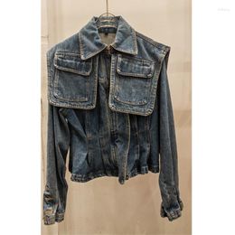 Women's Jackets Early Autumn Fashionable And Street Style Handsome Versatile Patchwork Pockets Denim Coat