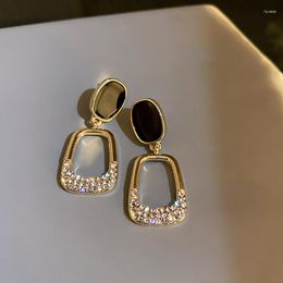 Dangle Earrings JWER Korean Black Rhinestone Drop For Women Shining Zircon Geometric Earring Female Temperament Jewelry