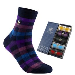 Men s Socks 5 Pairs Strip Fashion Autumn Winter Men British Style Combed Cotton Male Gift For Husband Father 230830