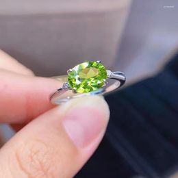 Cluster Rings Clear Green Peridot Gemstone Silver Ring Birthday Party Girl Gift Good Color Real Natural Gem Fine Ornament Jewelry