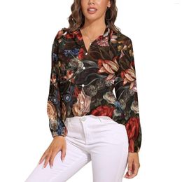 Women's Blouses Vintage Baroque Floral Blouse Long Sleeve Colorful Flowers Print Kawaii Women Casual Oversize Shirt Custom Top Gift Idea