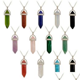 Pendant Necklaces Luxury Natural Stone Crystal Quartz Healing Hexagonal Prism Point Agate Turquoise Opal Jasper For Jewellery Drop Deliv Dhsjl