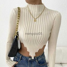 Women's Sweaters Women's Autumn Half High Neck Sweater Long Sleeve Sexy Pullover Ladies Solid Street Casual Irregular Knit Hot 2023 HKD230831
