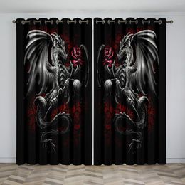 Curtain Customise Rose Red Black Dragon Design Two Drape Thin Window Curtains For Living Room Bedroom Decor 2 Pieces
